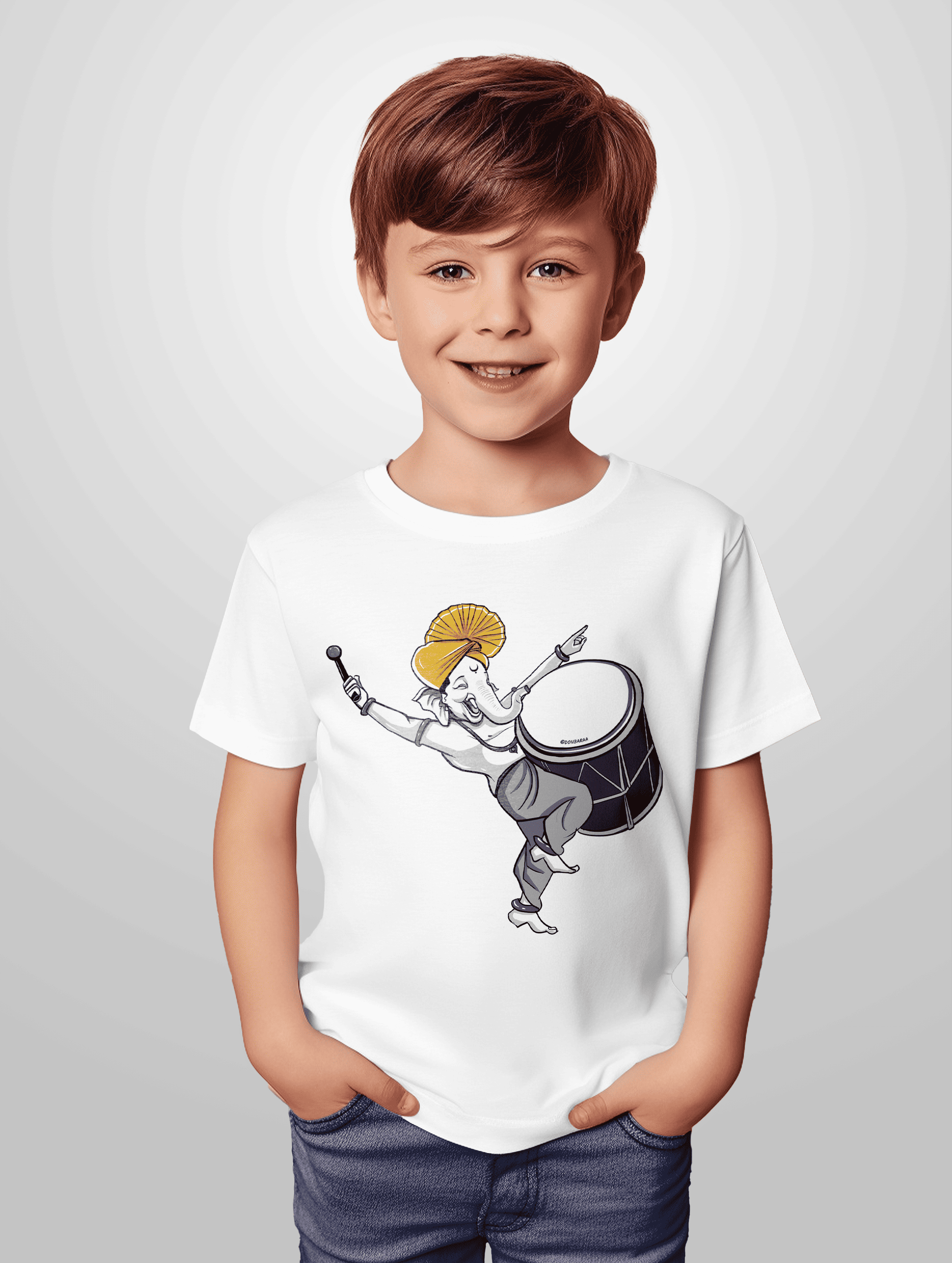 Energetic Lord Ganesha with Dhol Kids T-shirt